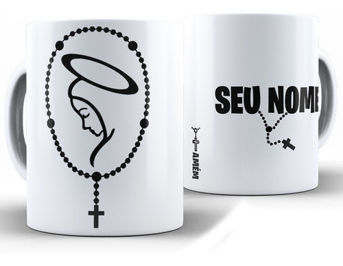 Caneca Fé C/ Terço Porcelana + Caixa Presente Promoção