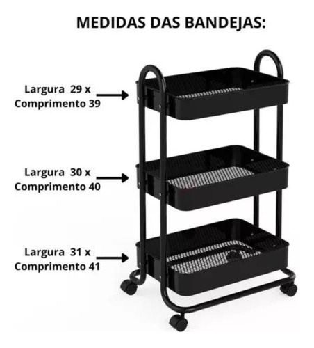 Carrinho Com Prateleiras Multi Cozinha Bar Manicure Fruteira