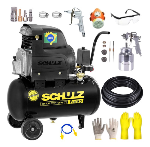 Compressor De Ar Csi6 Schulz 20l + Pistola De Pintura E Kit