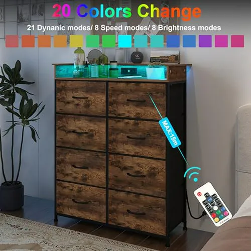 Cómoda Alta 8 Cajones Con Carga Usb Y Luces Led - Rustic Bro