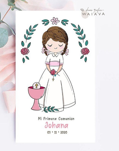 Imagen 4 de 10 de Estampitas Primera Comunión Tarjetas Estampas Nenas X 4u