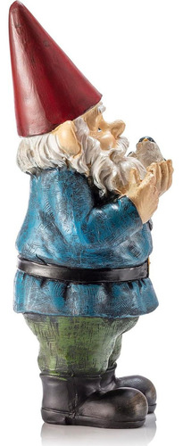 Estatua Gnomo Jardín Alpine 30 Cm Sosteniendo Pájaro