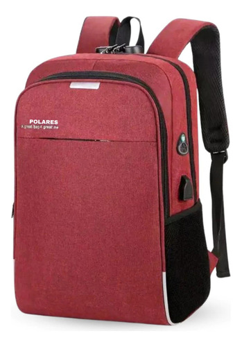 Mochila Anti Furto Polares Notebook Saída Cabo Aux Usb E Fone Ouvido Cor Vermelho