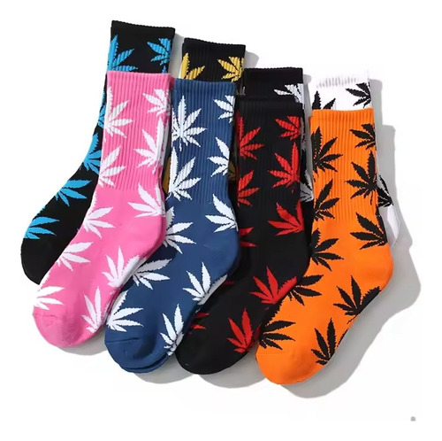 1 Par Calcetines Largos Huf Plantlife Unisex Skate Board Gym Blanco Hoja Roja Estampado Unitalla