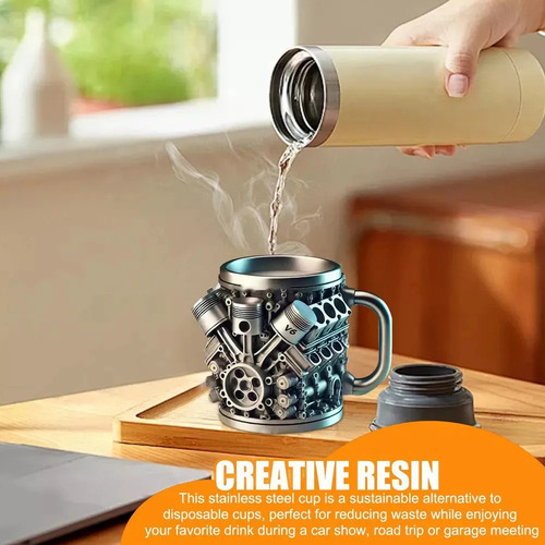 N Taza De Acero Inoxidable Con Motor V8, Tazas Realistas