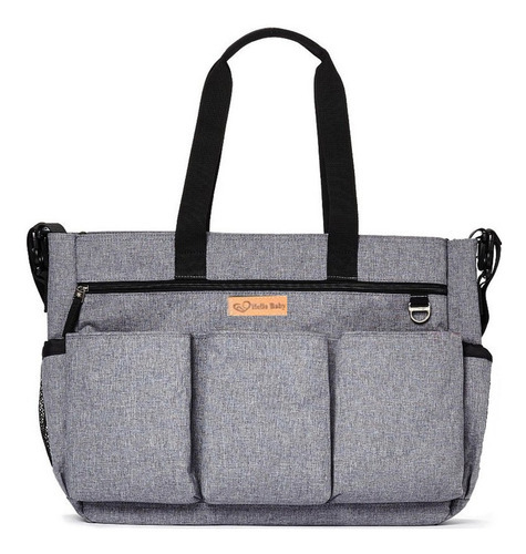 Bolso Maternal Hello Baby Con Cambiador Y Reparticiones Color Gris