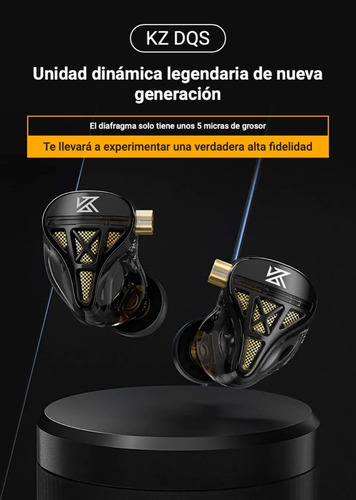 Imagen 2 de 10 de Auriculares In Ear Kz Dqs 1dd Cable Ofc Con Microfono