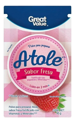 Polvo Para Preparar Atole Great Value Sabor Fresa 45 G