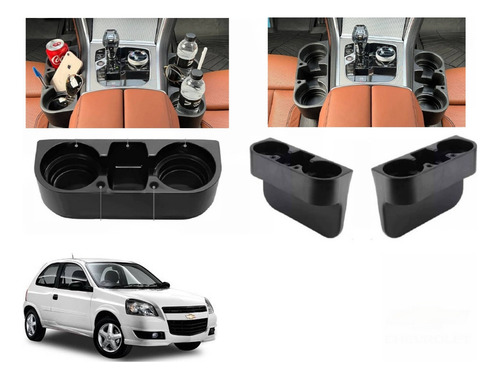 2x Porta Vasos + Celular Chevrolet Chevy C3 2009 A 2012 Negro