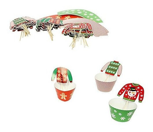 Ugly Christmas Sweater Cupcake Wrappers With Picks Rinde 50