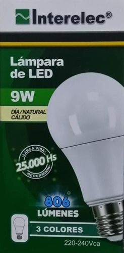 Imagen 2 de 4 de Lampara Led 9w Interelec Cambia Calida Natural Frio