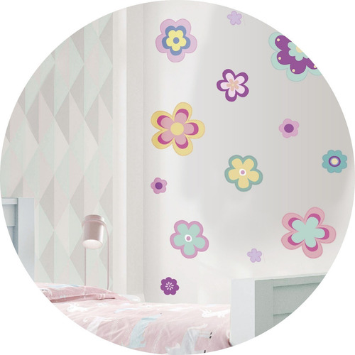 Imagen 1 de 5 de Vinilos Decorativos Infantil Flores Colores Niñas