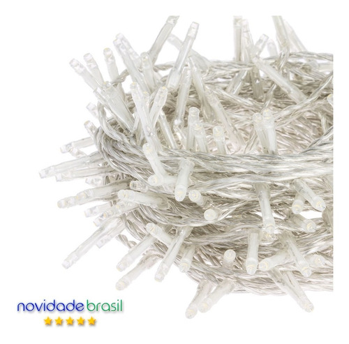 Imagem 2 de 6 de Cordão 100 Leds Fixo Branco Quente 10 Metros Decoração Festa