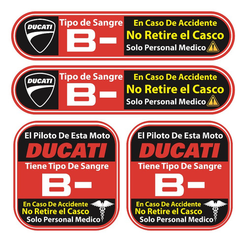Stickers Reflejantes Tipo Sanguineo Para Motos Ducati
