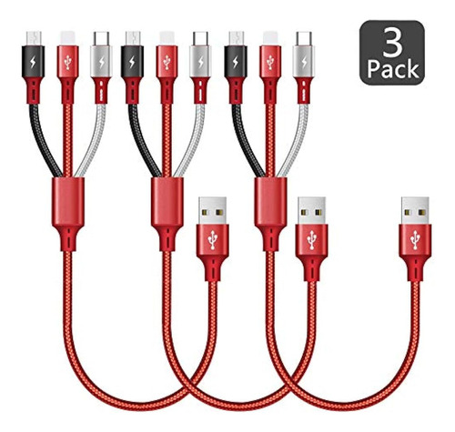 Cable De Cargador Rápido Multi Usb Trenzado De Nailon 3 En 1