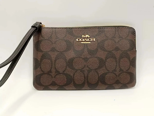 Wristlet Coach Grande Monedero Con Muñequera Original Marrón Oscuro Monogram