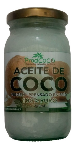 Aceite De Coco Virgen 250ml 100% Puro Prodcoco