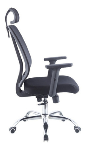 Imagen 3 de 3 de Silla de escritorio Begônia PL500384 ergonómica negra con tapizado de cuero sintético y mesh