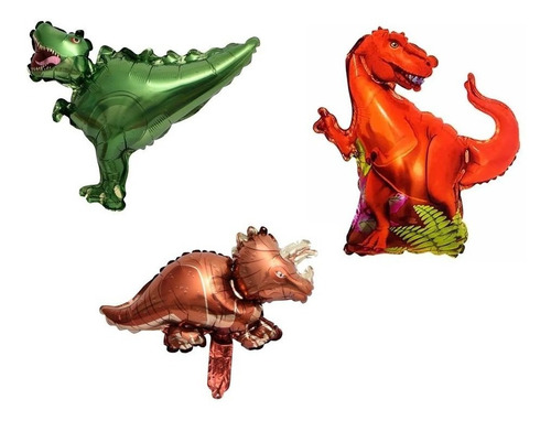 Set 3 Globos Dinosaurio Gigante Triceratops Tiranosaurio Rex