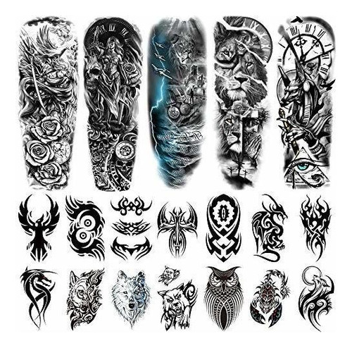 Tatuaje Temporale - 19pcs Wolf Scorpion Full Arm Half Sl