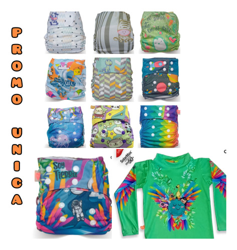 Pack Ahorro: 9 Pañales De Tela + 1 Pañal De Agua Y 1 Remera