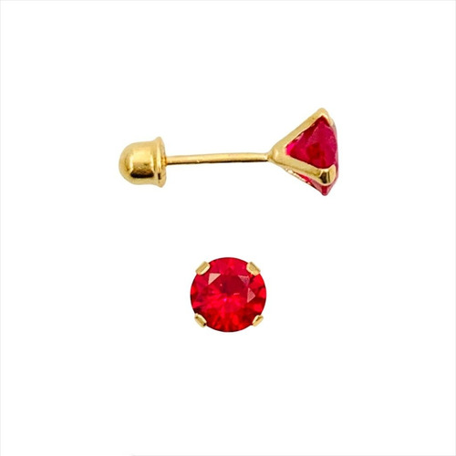 Aretes Piedra Roja Oro 10k Puro Pequeños Bebés 2.5 Mm