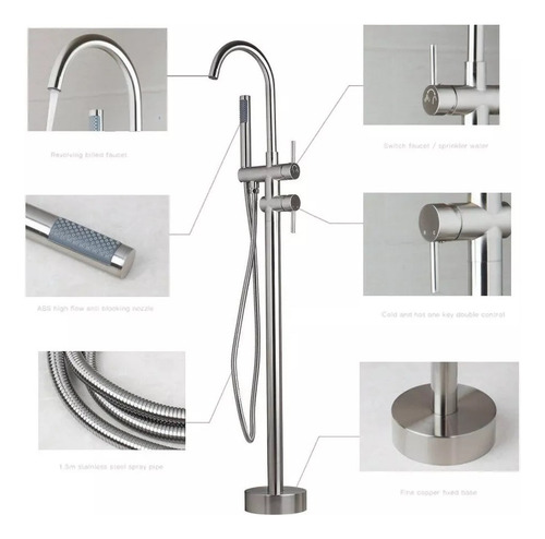 Llave Grifo Mezcladora De Piso Para Tina O Bañera Niquel