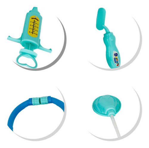 Imagem 6 de 7 de Brinquedo Kit Medico Azul 3pçs Estetoscópio Colher Balança