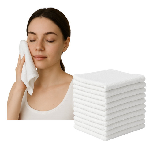 12 Pz Toalla Facial Algodón Suave Mayoreo Gym 30x30 Hotelera Blanco Lisa