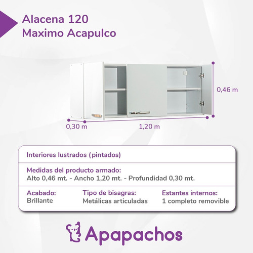 Alacena Y Bajo Mesada 1.20 Melamina Mueble Cocina Blanco