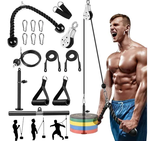 POLEA DE GIMNASIO CON CABLE, CUERDA Y ACCESORIOS, FITNESS, PARA  ENTRENAMIENTO EN CASA, BÍCEPS, TRÍCEPS, ABS