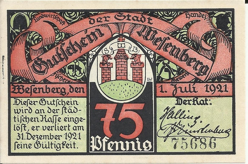 Alemania 75 Centavos De Marco 1921
