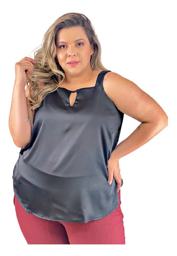 Regata Plus Size Feminina De Cetim Blusa Do 44 Ao 56 Premium