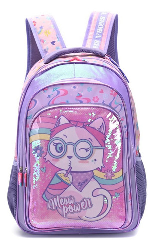 Mochila Skora 35339 Escolar Nena Color Violeta Estampado Gatito