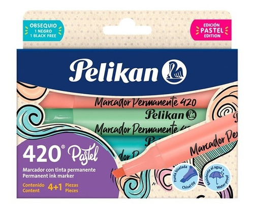 Marcadores Pelikan 420 4 Colores Pastel + 1 Negro