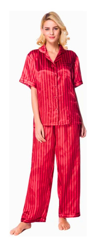 Pijama Mujer Satin Verano Conjunto Pantalon Largo