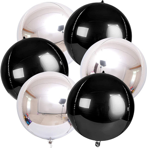 Globo Orbz 4d 22 PuLG Negro & Plata Para Aire O Helio 6pzas