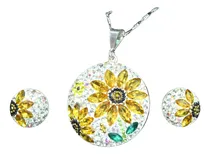 Comprar Bonito Set Collar Y Aretes Girasol Zirconias Plata 925 C261