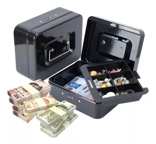 Caja fuerte y con cerradura, mini cajas fuertes pequeñas con caja de  seguridad negra, caja de seguridad con cerradura para dinero en efectivo