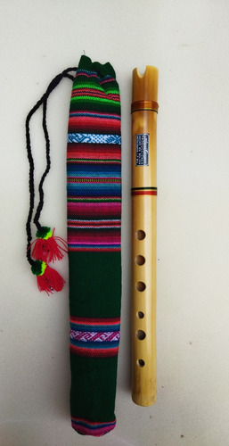 Quena De Bambu + Funda De Tela Multicolor + Colgador Ó Talí