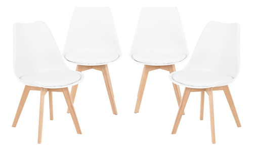 Set De 4 Sillas Eames Onof Minimalistas Modernas Madera Onof Color Del Asiento Blanco