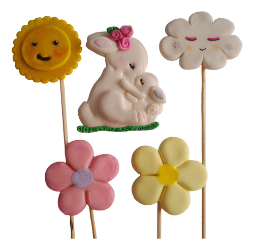 Toppers Porcelana Fría - Mamá Coneja Con Su Bebé Amorosos X5 Índigo Mamá Coneja Con Su Bebé