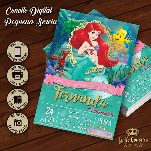 Imagem 1 de 1 de Convite Digital Pequena Sereia Ariel Princesas Disney