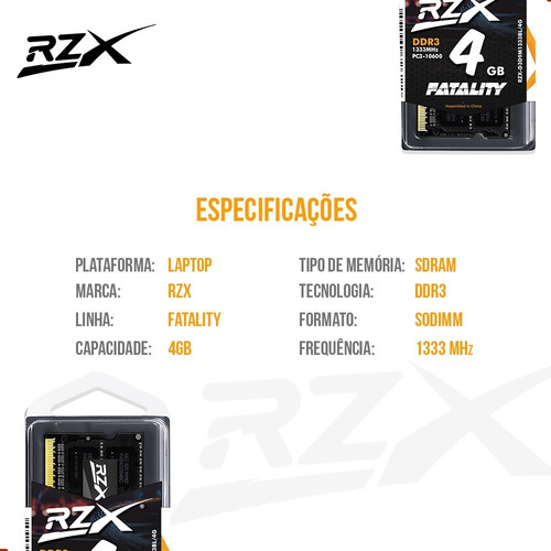 Imagem 3 de 7 de Memória Notebook Rzx 4gb Ddr3 1333mhz Cl9 Sodimm Original