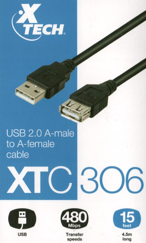 Cable Extension Usb 2.0 A Macho - A Hembra 4.5m 480mb Xtc306