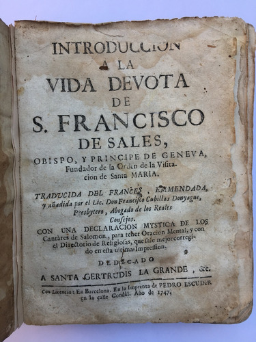 Introducción A La Vida Devota De San Francisco De Sales 1747