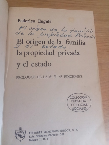 El Origen De La Familia, Propiedad Privada Y El Estado (Usado)
