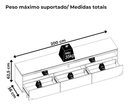Rack Para Tv Até 75 Polegadas Selene 3 Gavetas Cumaru - Cor Marrom-escuro