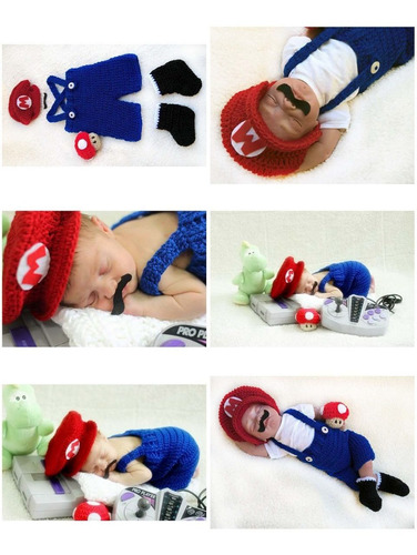 Imagem 2 de 6 de Conjunto Newborn Mario Ou Luigi Em Crochê Game Cosplay Bebê