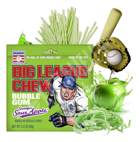 Chiclete Big League Chew Bubble Gum Swingin Sour Apple - Eua